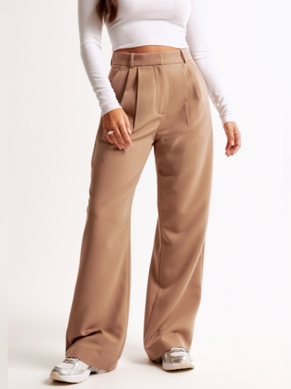 Abercrombie & Fitch Curve Love Sloane Pleated Tailored Pants Tan 28